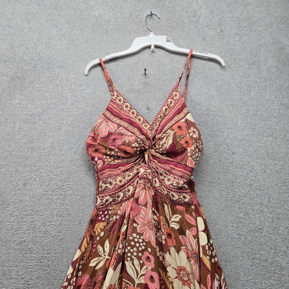 ANGIE Women Dress L Brown Floral Maxi Boho Cottagecore Sleeveless Lined - Picture 6 of 10